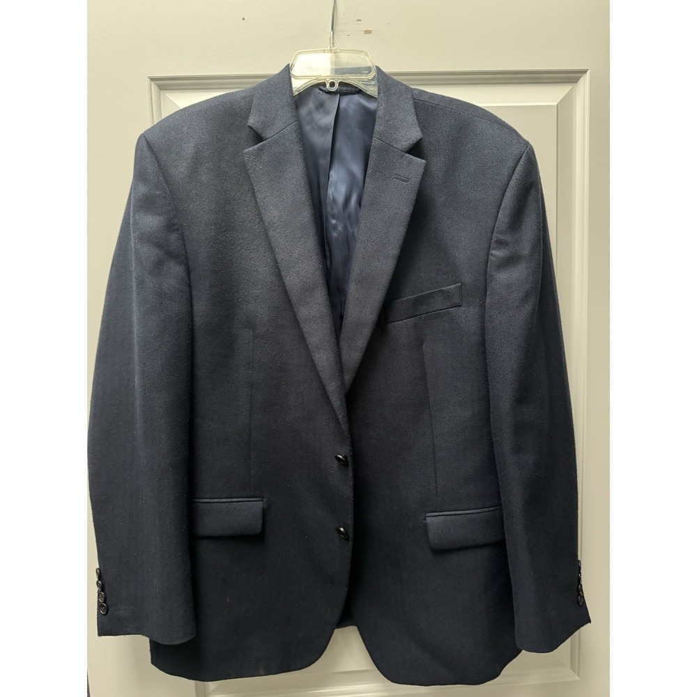 Lauren Ralph Lauren Mens 46R Navy Blue Herringbone Blazer Sport Coat 2-Button